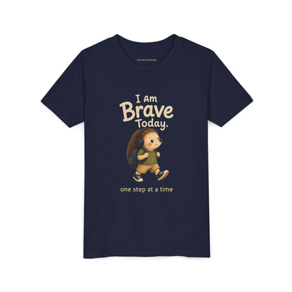 Youth Tee — "I Am Brave Today" Hedgehog Inspirational Kids Shirt