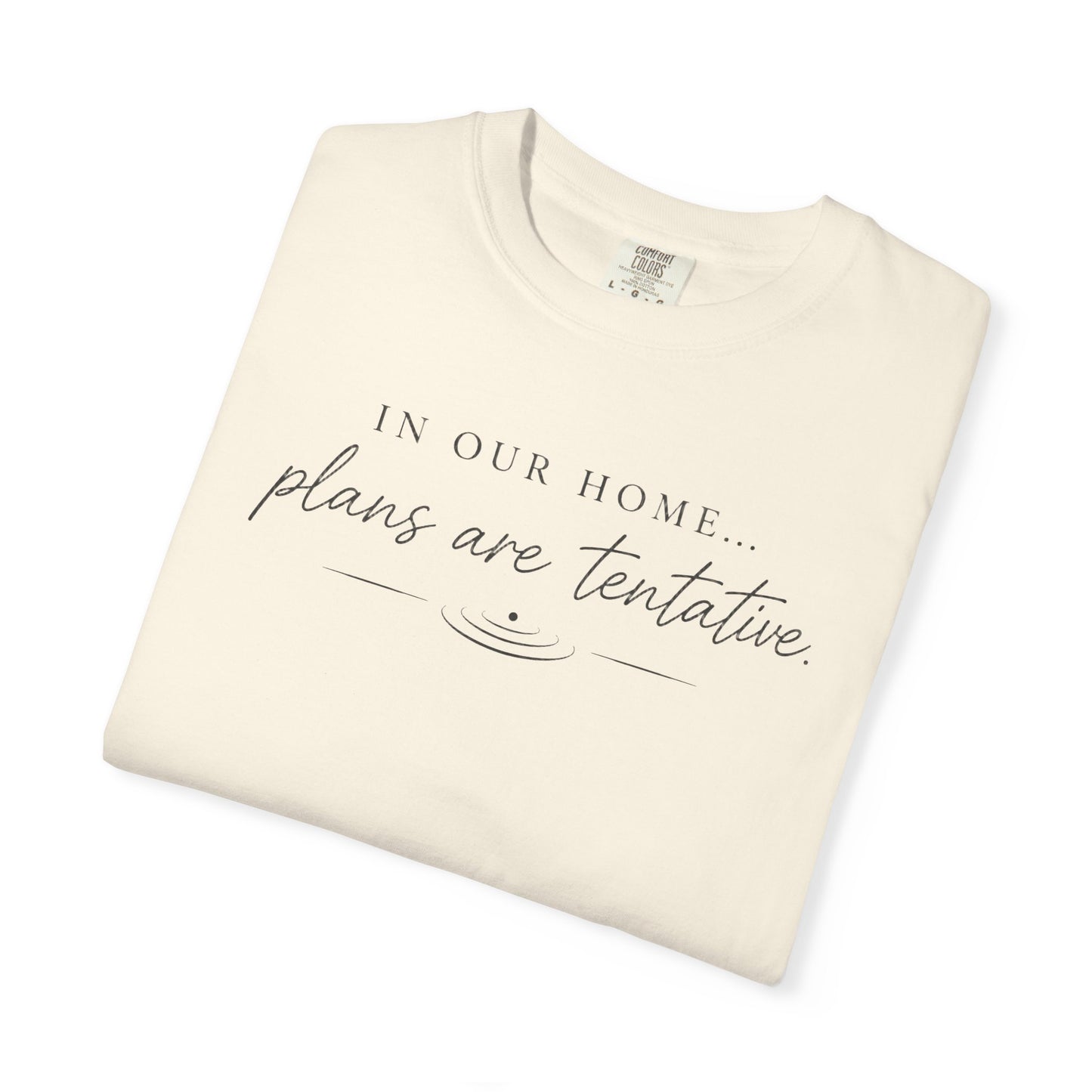 “In Our Home… Plans Are Tentative” Graphic T‑Shirt
