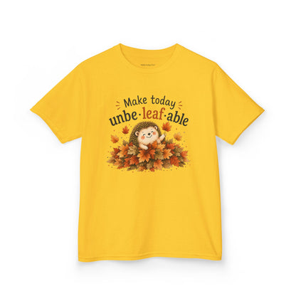 Youth Tee – "Make Today Unbe-leaf-able" Fall Hedgehog tshirt