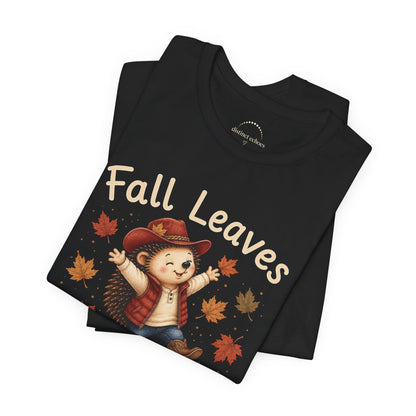 Fall Leaves Make Me Happy Tee — Cute Hedgehog Autumn Graphic T-Shirt