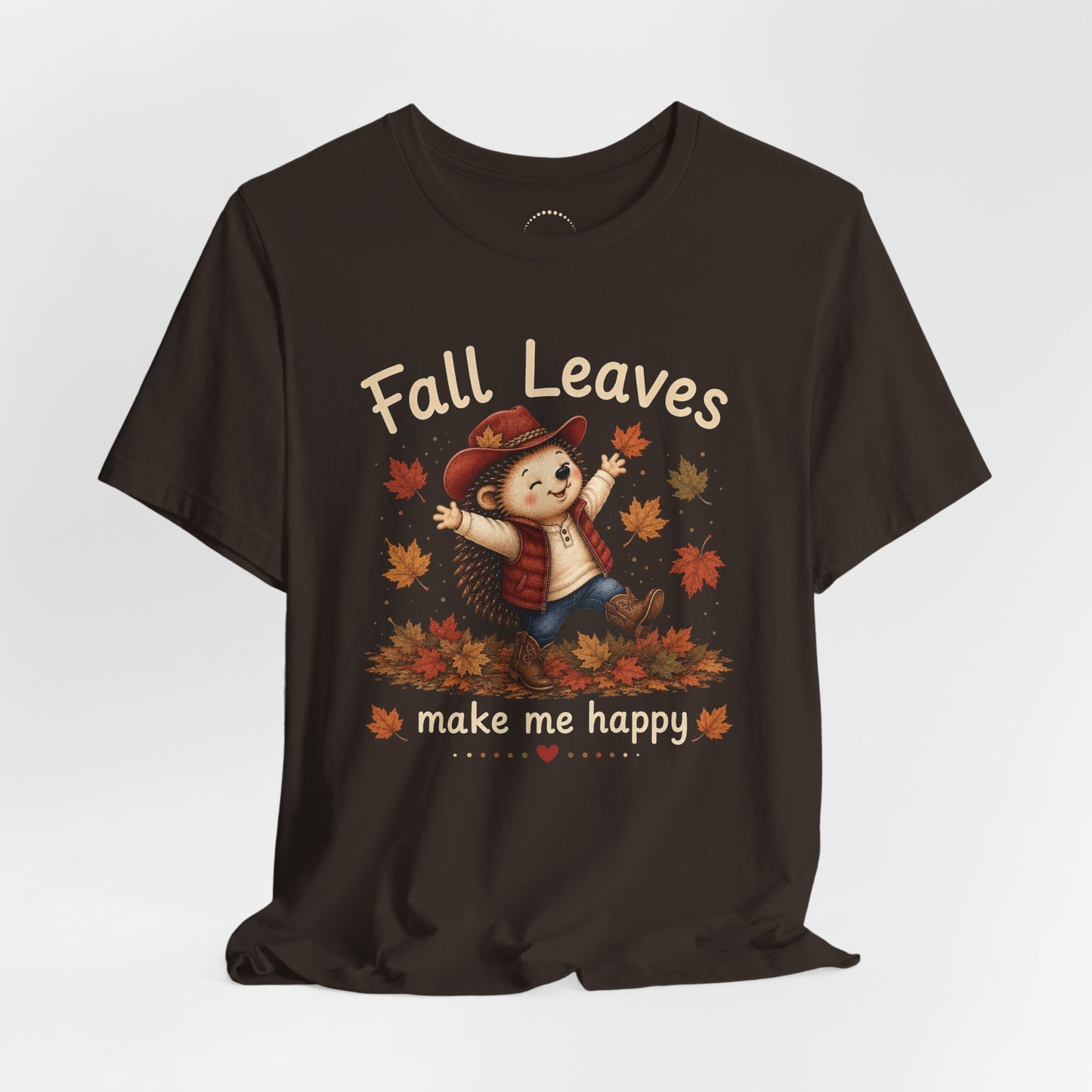 Fall Leaves Make Me Happy Tee — Cute Hedgehog Autumn Graphic T-Shirt