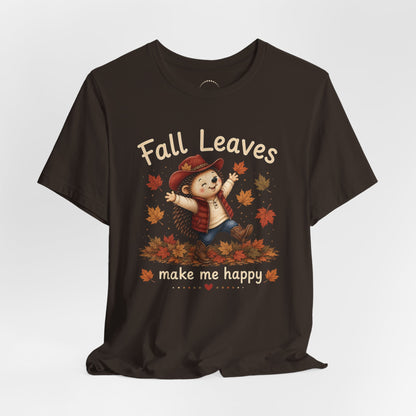 Fall Leaves Make Me Happy Tee — Cute Hedgehog Autumn Graphic T-Shirt