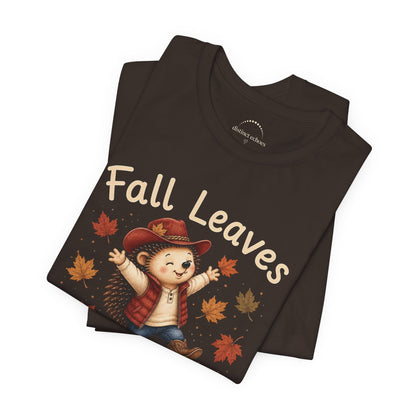 Fall Leaves Make Me Happy Tee — Cute Hedgehog Autumn Graphic T-Shirt