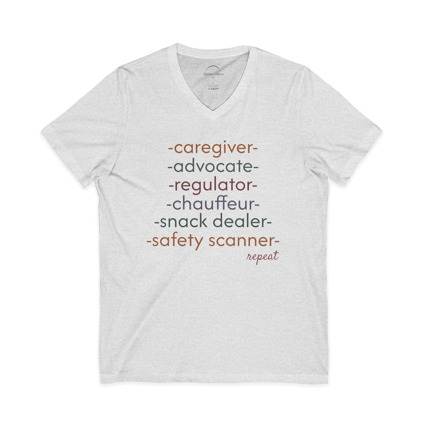 Caregiver Roles Checklist V-Neck Tee — Fun Caregiver Appreciation Shirt