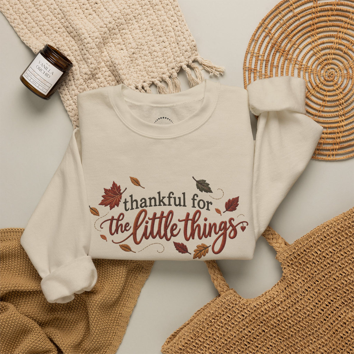"Thankful For The Little Things" - Faux Embroidery Sensory Friendly Sweatshirt