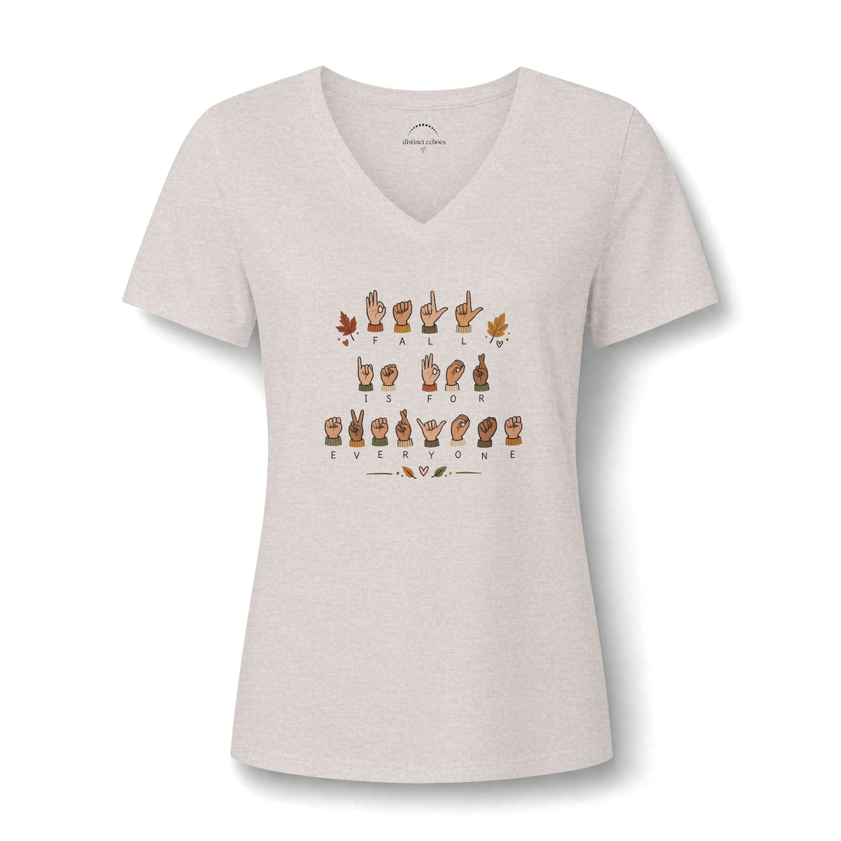 ASL Alphabet V-Neck Tee — Women's Sign Language Graphic T-Shirt  "Fall is for Everyone"