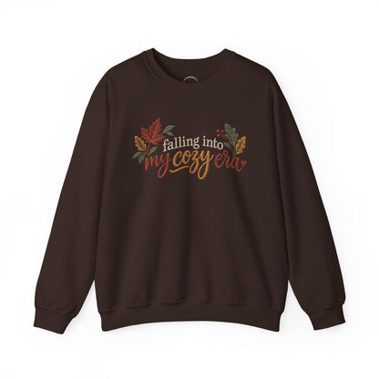 'Falling Into My Cozy Era' -Faux-Embroidery Sensory Friendly Autumn Sweatshirt