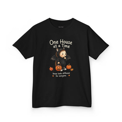 Youth T-Shirt - "One House at a Time"  Bat Halloween Tee