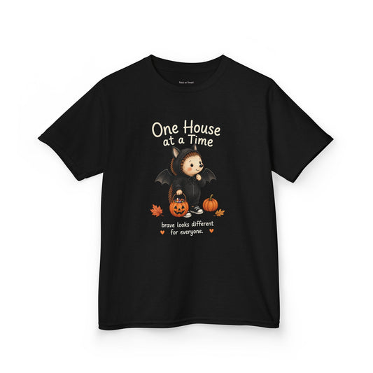 Youth T-Shirt - "One House at a Time"  Bat Halloween Tee