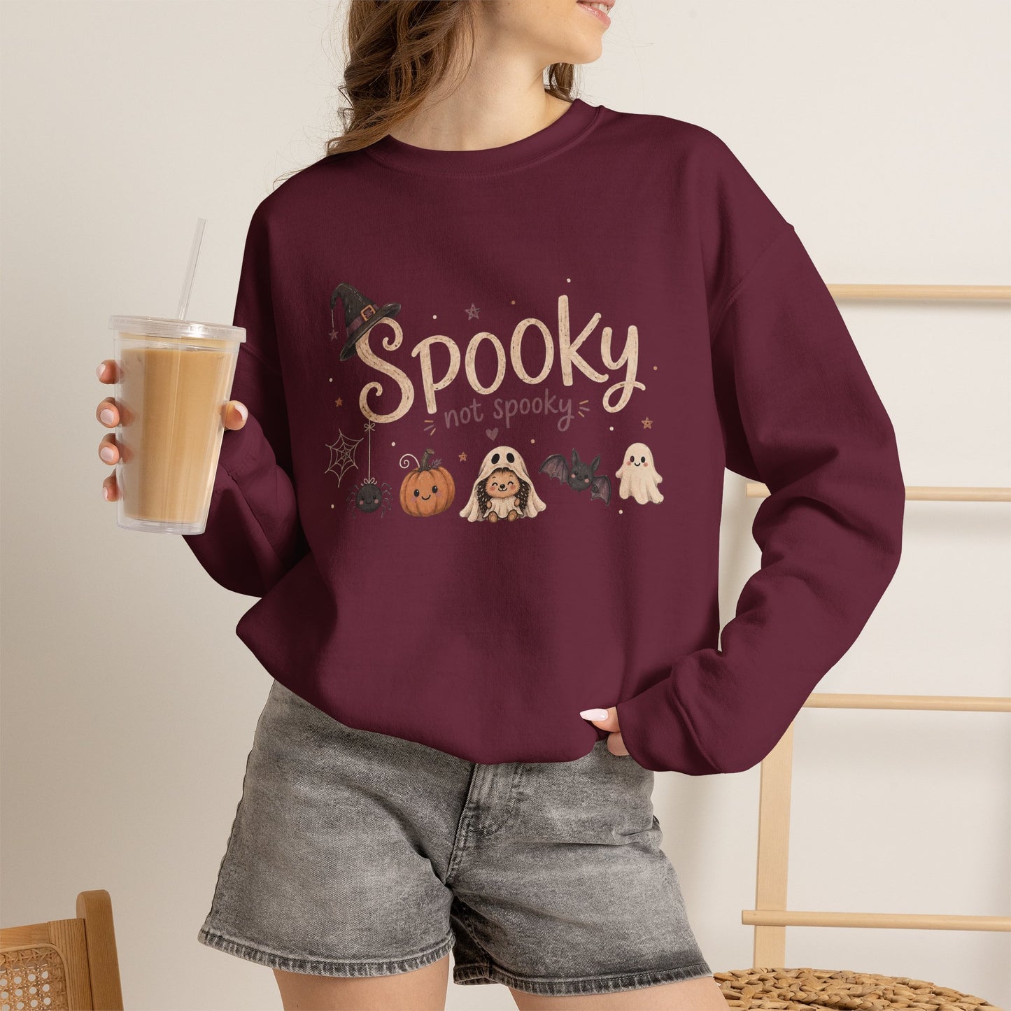 Spooky (Not Spooky) Halloween Crewneck Sweatshirt — Cute Ghosts & Pumpkin Graphic
