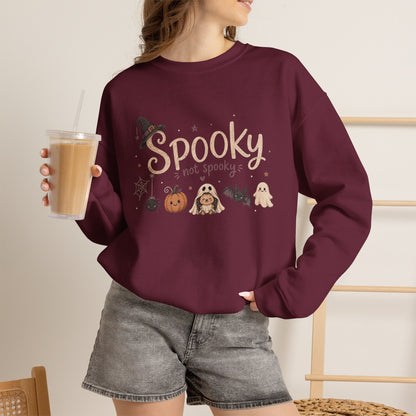 Spooky (Not Spooky) Halloween Crewneck Sweatshirt — Cute Ghosts & Pumpkin Graphic