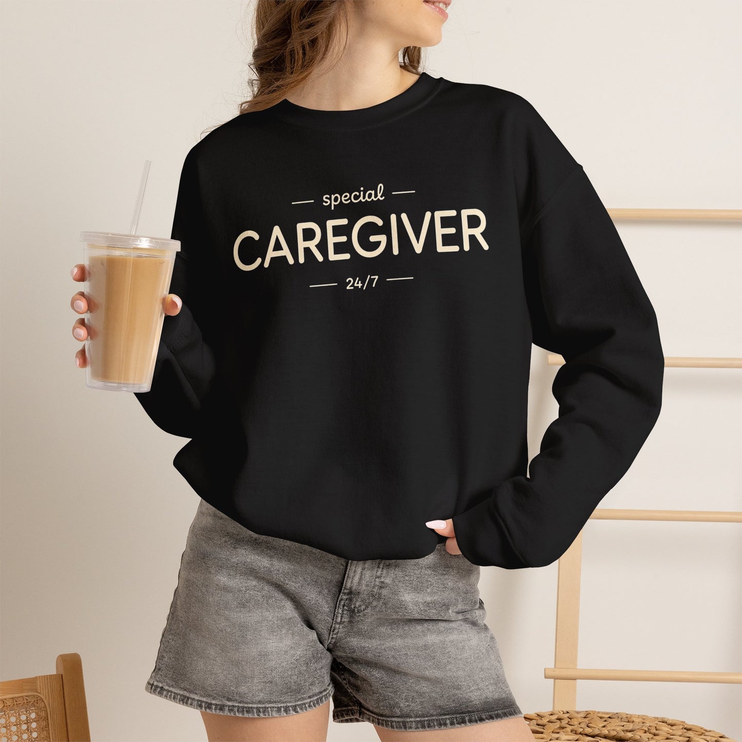 Caregiver Crewneck Sweatshirt — "Special Caregiver 24/7" Comfort Pullover