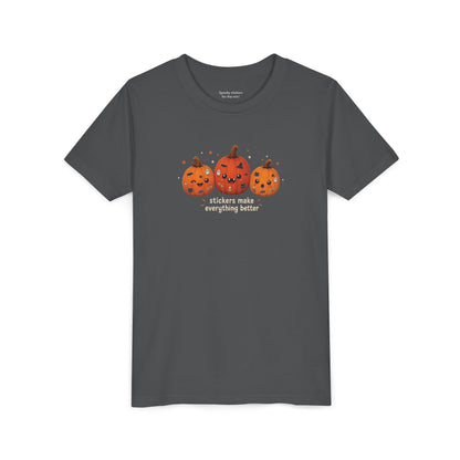 Youth Halloween Pumpkin Trio Tee - Stickers Make Everything Better
