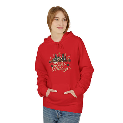 Cabin Holidays Midweight Fleece Hoodie - Faux-Embroidery, S - 5XL