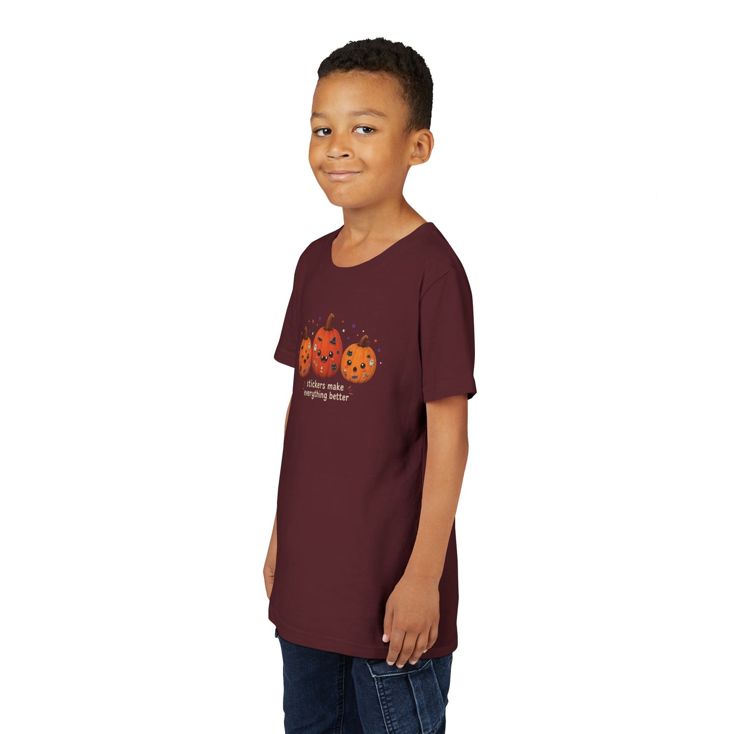Youth Halloween Pumpkin Trio Tee - Stickers Make Everything Better