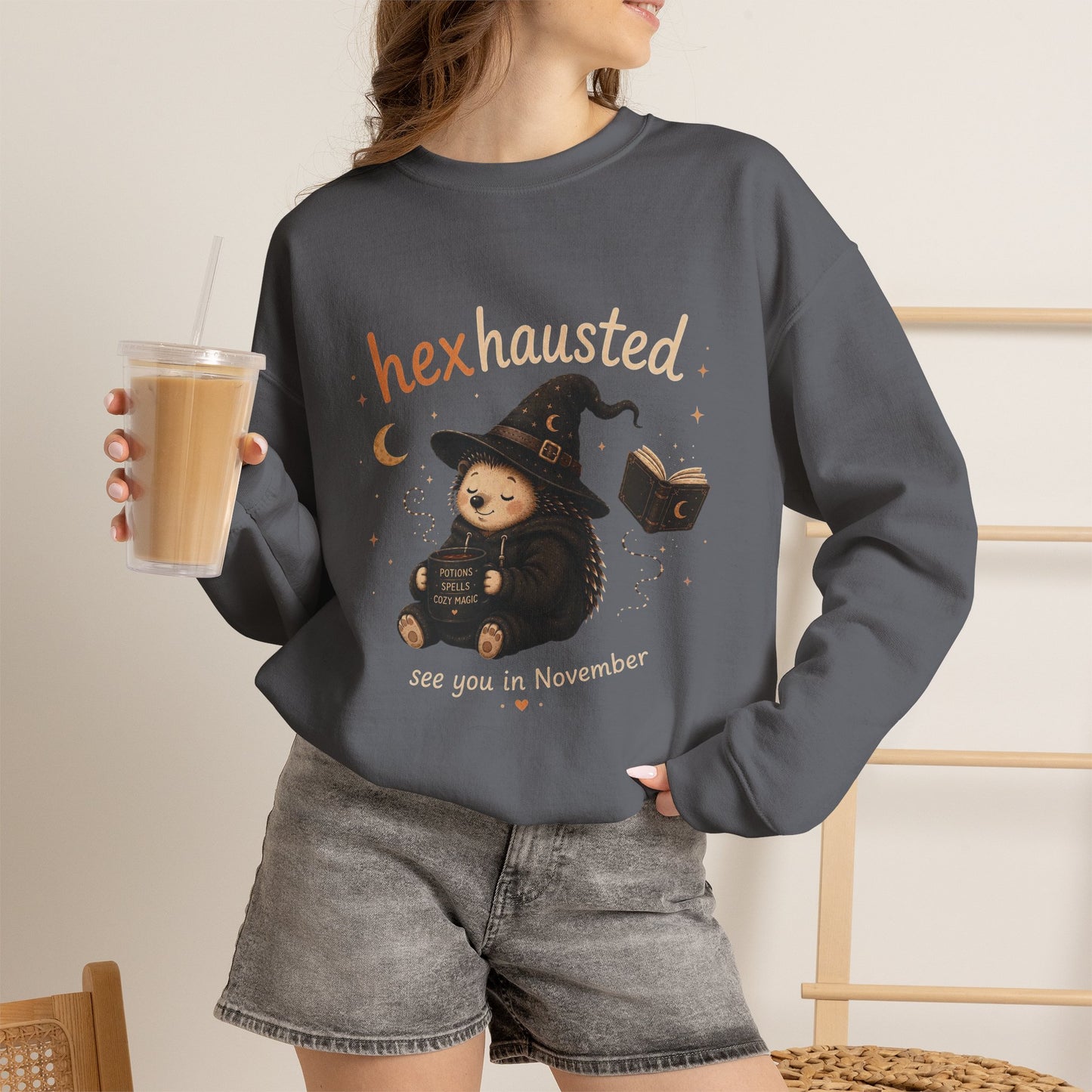 Halloween Sweatshirt — "Hexhausted" See you in November