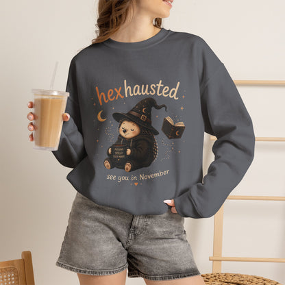 Halloween Sweatshirt — "Hexhausted" See you in November