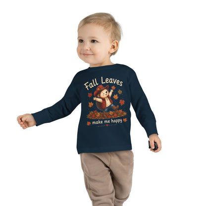 Toddler Long Sleeve Tee — "Fall Leaves Make Me Happy" Cute Autumn Hedgehog