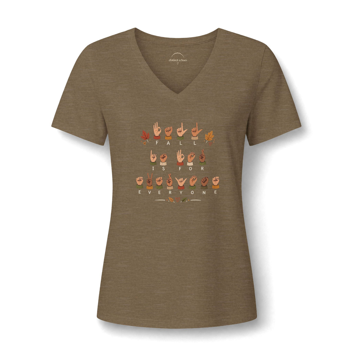 ASL Alphabet V-Neck Tee — Women's Sign Language Graphic T-Shirt  "Fall is for Everyone"
