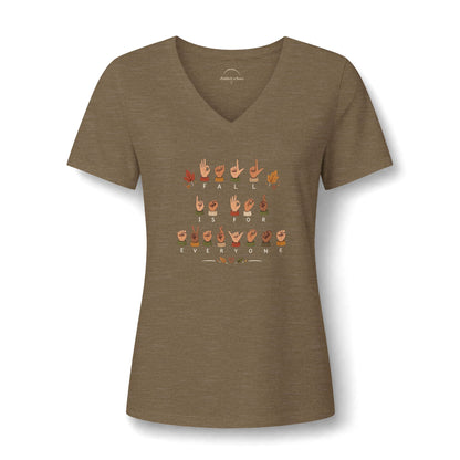 ASL Alphabet V-Neck Tee — Women's Sign Language Graphic T-Shirt  "Fall is for Everyone"