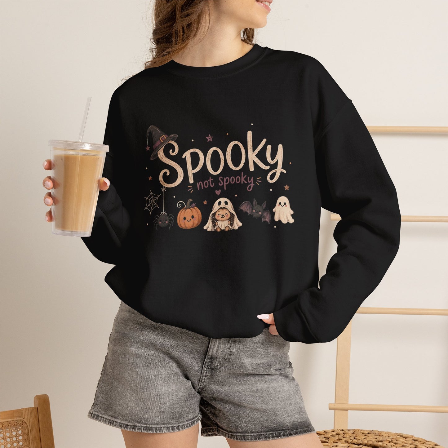 Spooky (Not Spooky) Halloween Crewneck Sweatshirt — Cute Ghosts & Pumpkin Graphic