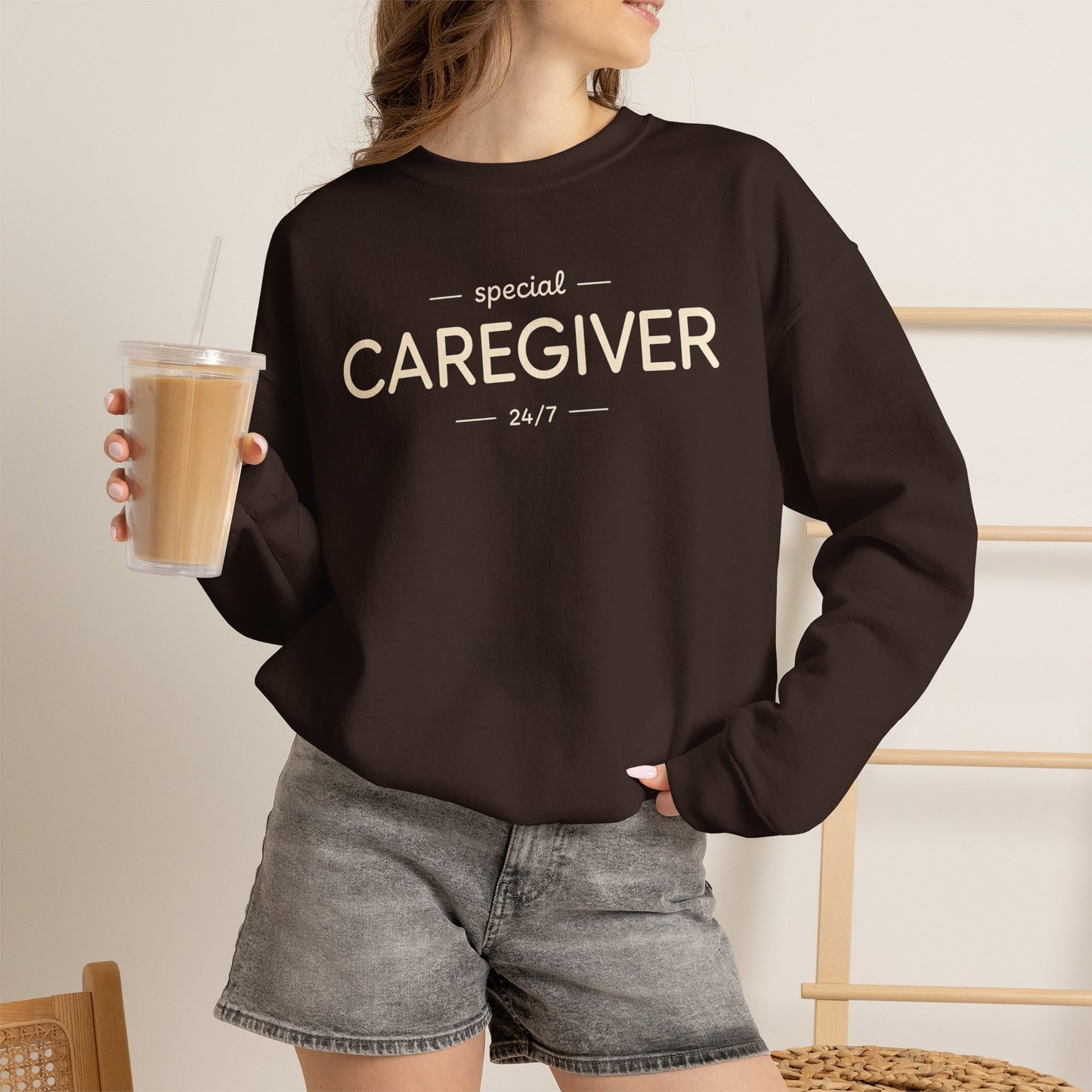 Caregiver Crewneck Sweatshirt — "Special Caregiver 24/7" Comfort Pullover