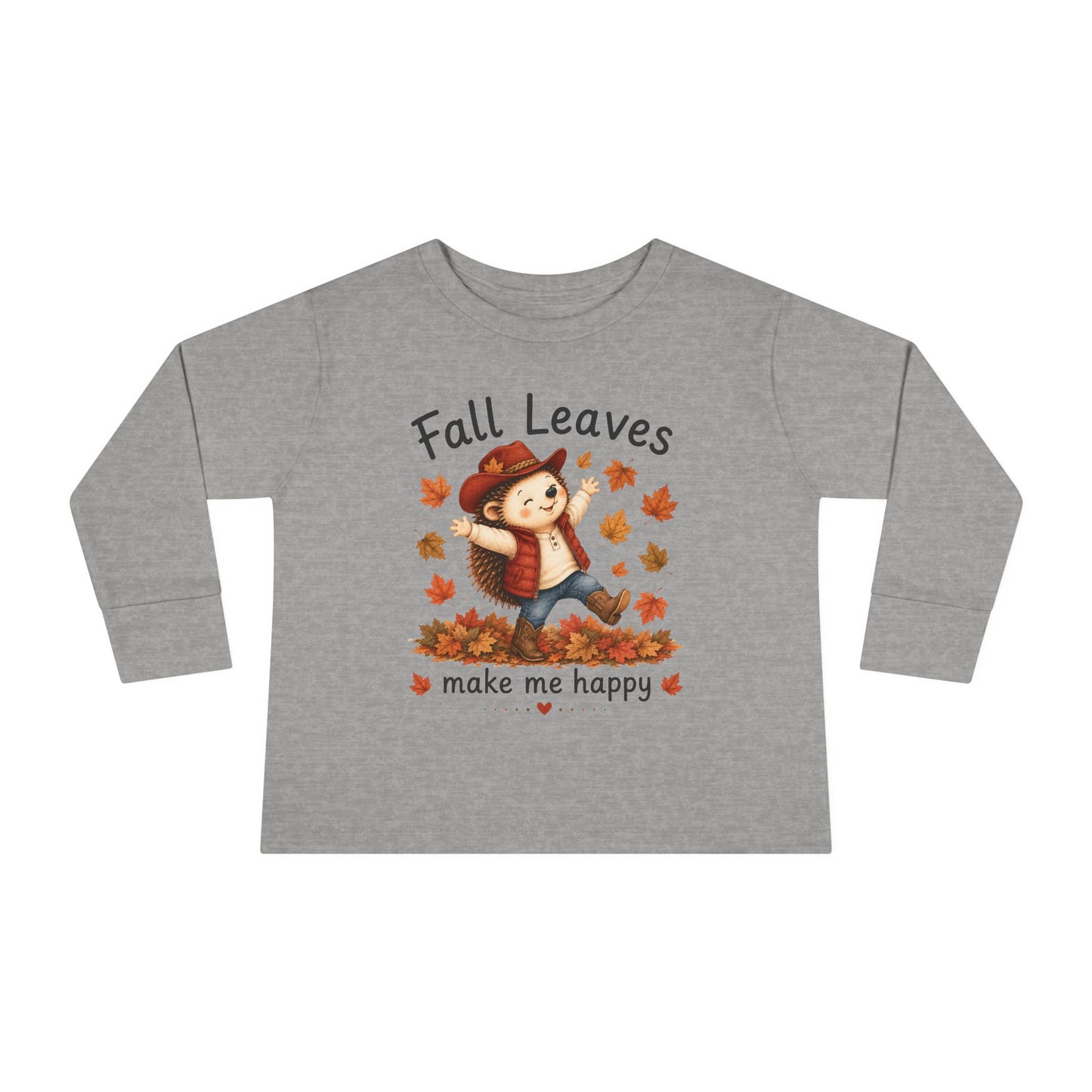 Toddler Long Sleeve Tee — "Fall Leaves Make Me Happy" Cute Autumn Hedgehog