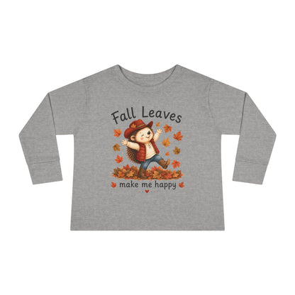 Toddler Long Sleeve Tee — "Fall Leaves Make Me Happy" Cute Autumn Hedgehog