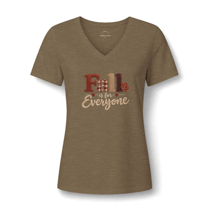 "Fall Is For Everyone"  Faux - Embroidery - Women's V-Neck Tee