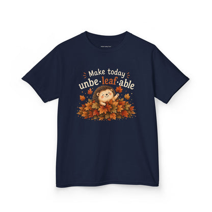 Youth Tee – "Make Today Unbe-leaf-able" Fall Hedgehog tshirt
