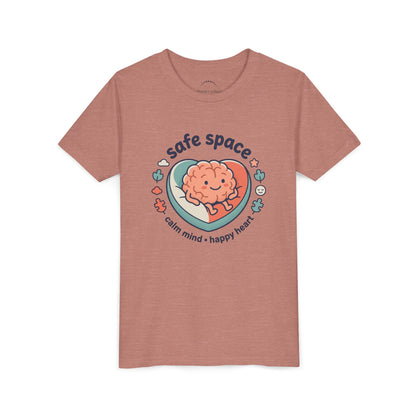 Youth Tee — Safe Space Calm Mind Happy Heart Soft Graphic