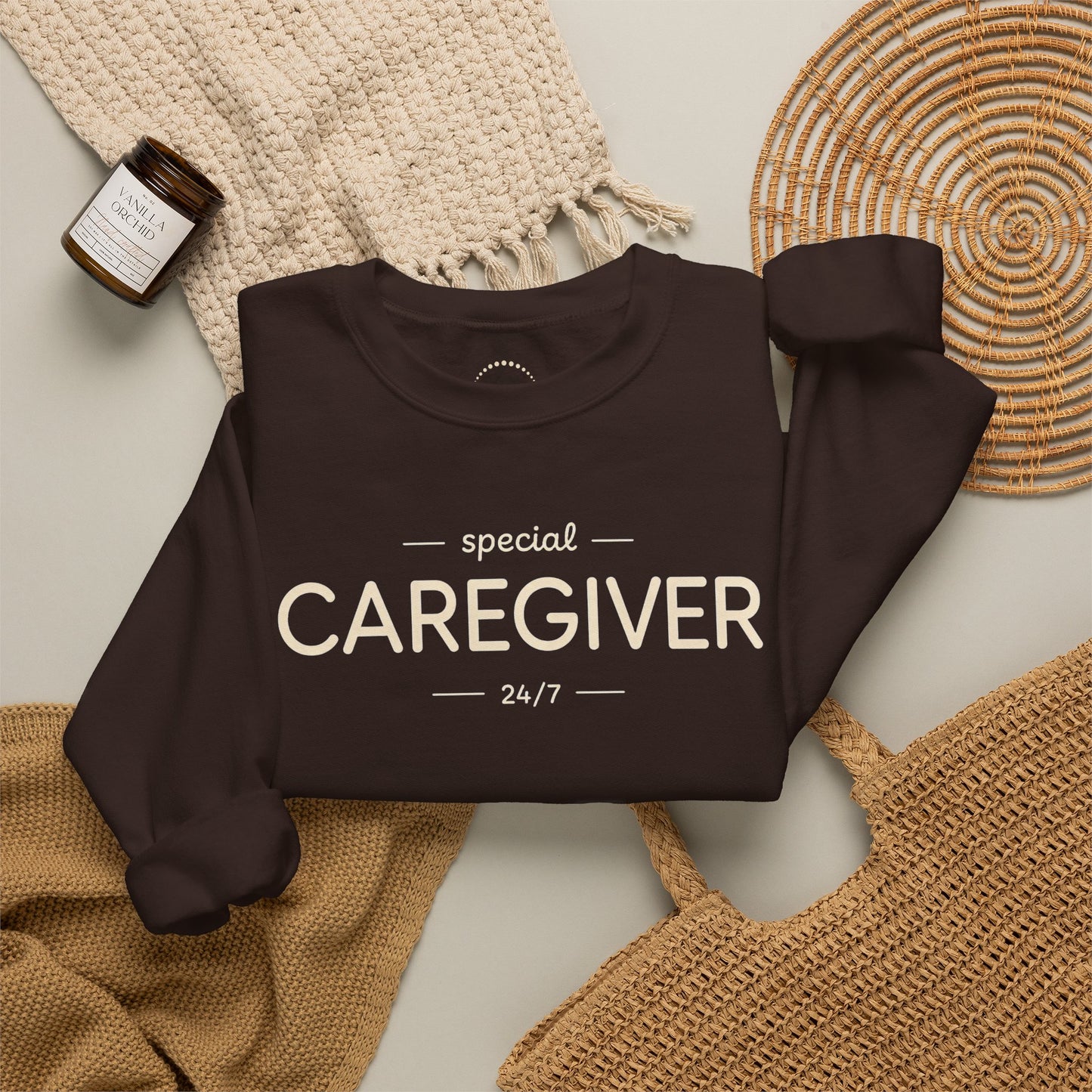 Caregiver Crewneck Sweatshirt — "Special Caregiver 24/7" Comfort Pullover