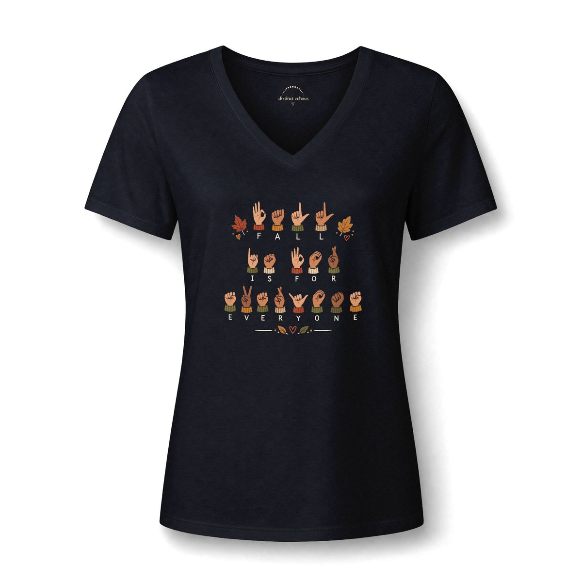ASL Alphabet V-Neck Tee — Women's Sign Language Graphic T-Shirt  "Fall is for Everyone"