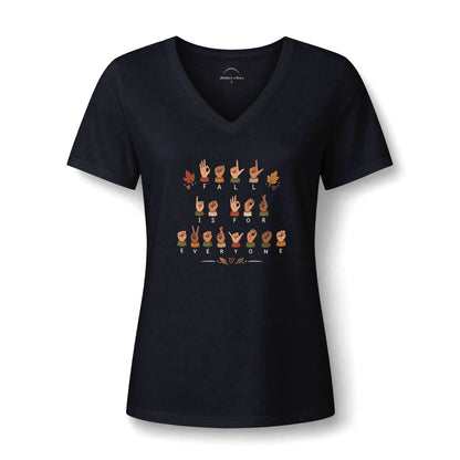 ASL Alphabet V-Neck Tee — Women's Sign Language Graphic T-Shirt  "Fall is for Everyone"