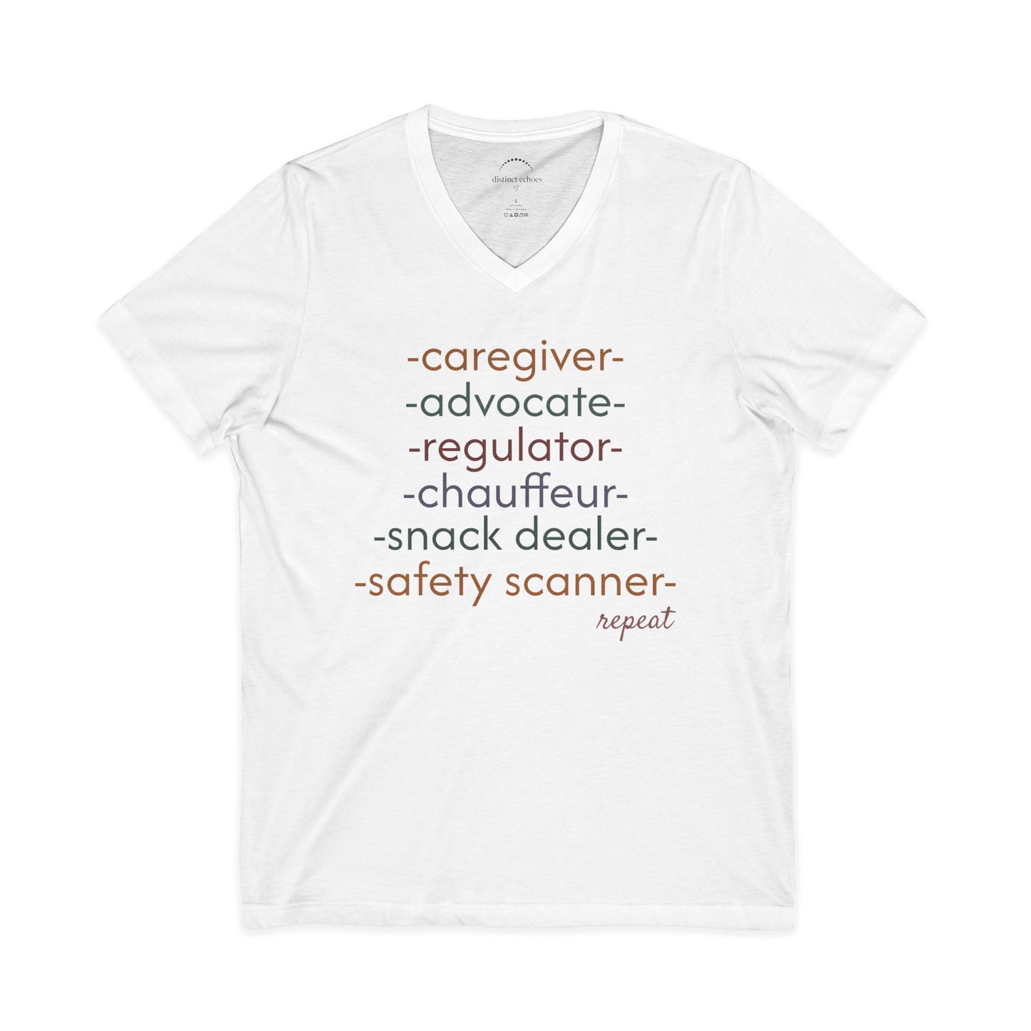 Caregiver Roles Checklist V-Neck Tee — Fun Caregiver Appreciation Shirt