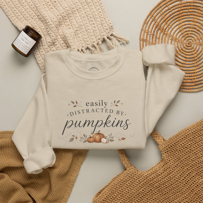 "Easily Distracted By Pumpkins" — Cozy Fall Pumpkin Sweatshirt