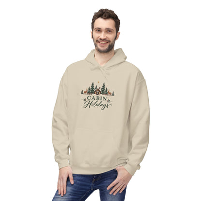 Cabin Holidays Midweight Fleece Hoodie - Faux-Embroidery, S - 5XL