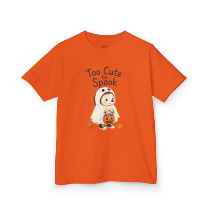 Kids T-Shirt— "Too Cute to Spook" Halloween Ghost
