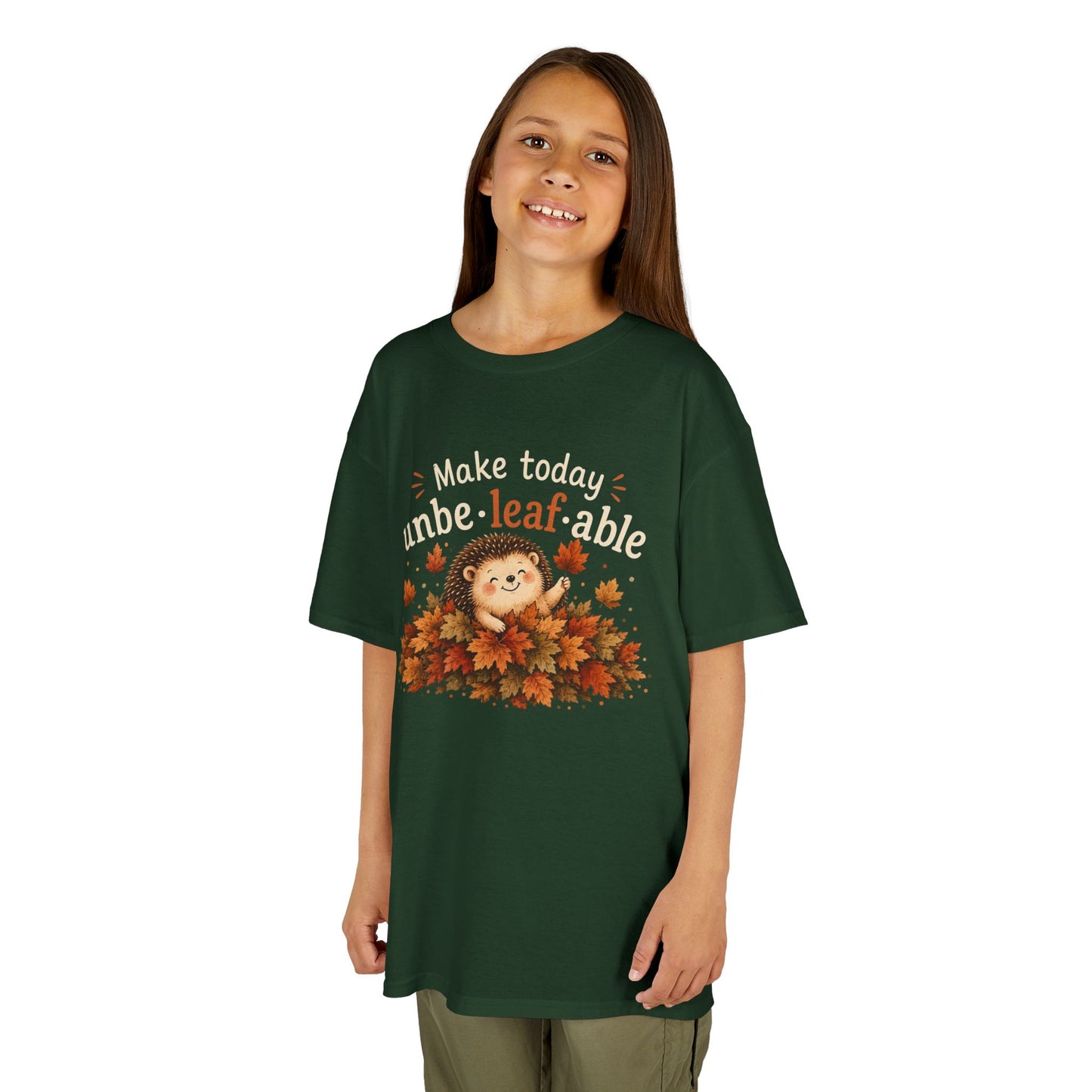Youth Tee – "Make Today Unbe-leaf-able" Fall Hedgehog tshirt