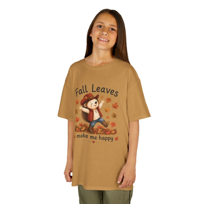 Kids T‑Shirt — 'Fall Leaves Make Me Happy' Cute Autumn Hedgehog Tee