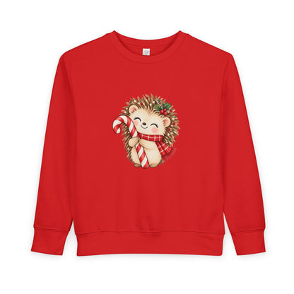 Toddler Sweatshirt - Cute Christmas Hedgehog with Candy Cane