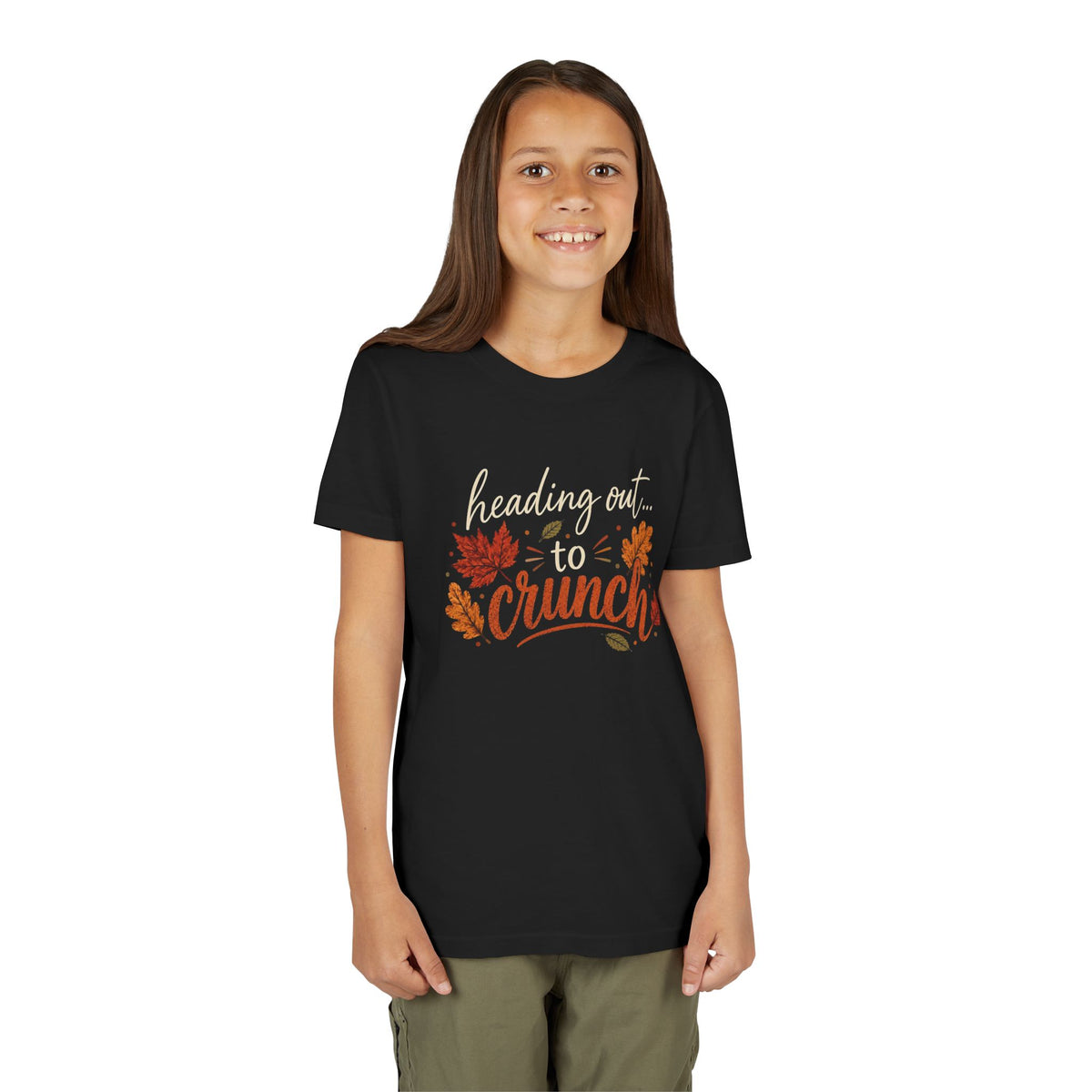 Youth Tee - 'Heading Out to Crunch' Fall Leaves Autumn Kids Shirt