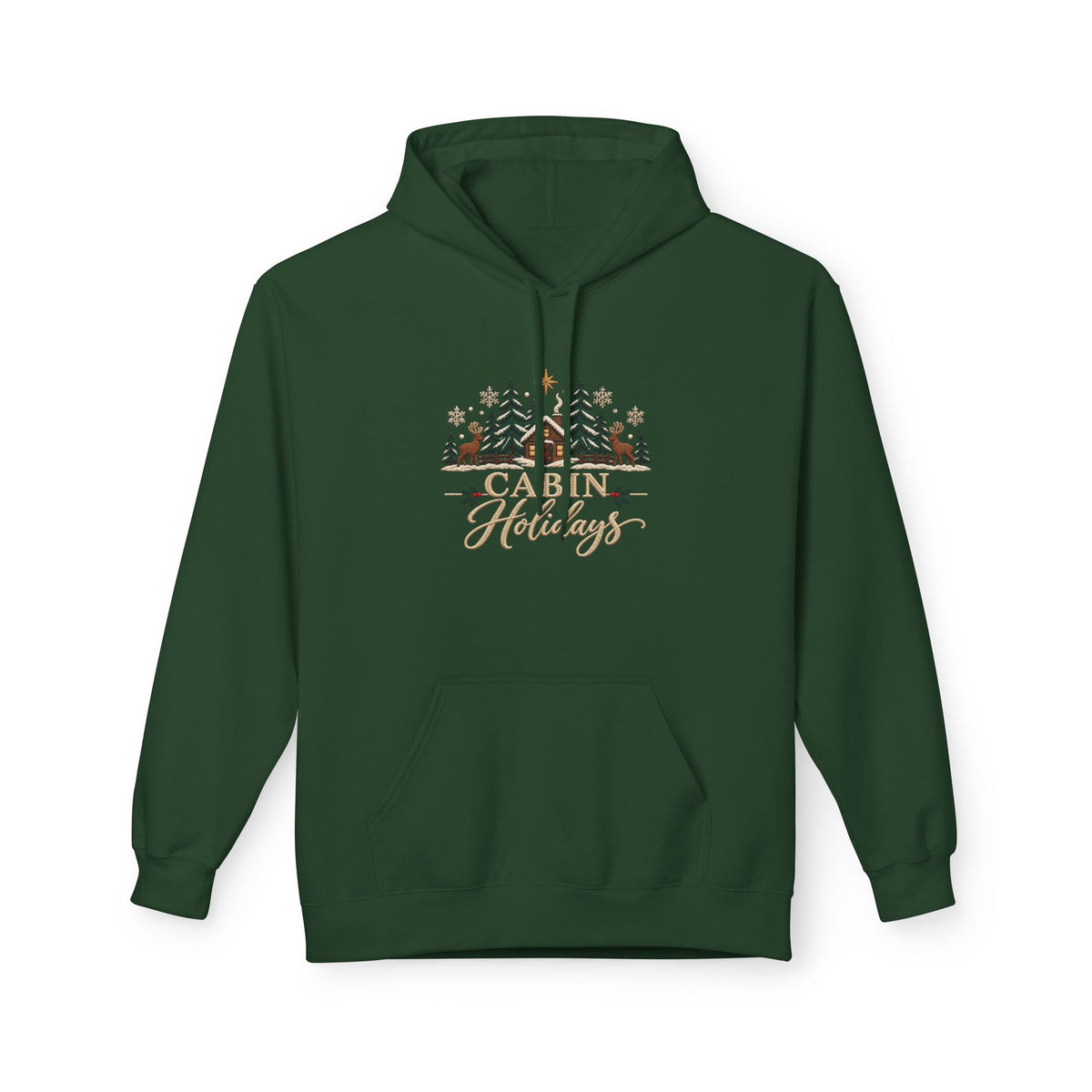 Cabin Holidays Midweight Fleece Hoodie - Faux-Embroidery, S - 5XL