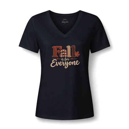 "Fall Is For Everyone"  Faux - Embroidery - Women's V-Neck Tee