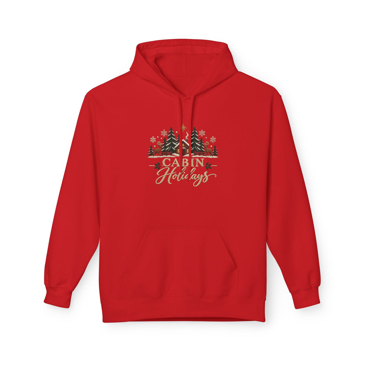 Cabin Holidays Midweight Fleece Hoodie - Faux-Embroidery, S - 5XL