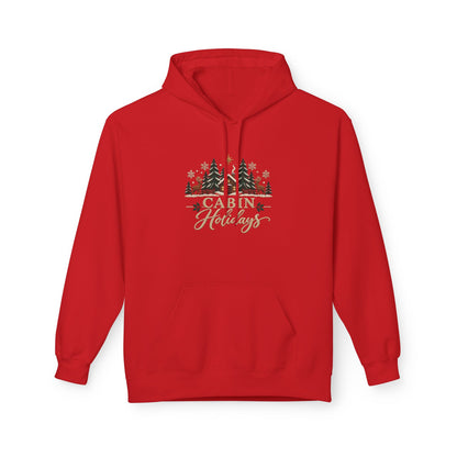 Cabin Holidays Midweight Fleece Hoodie - Faux-Embroidery, S - 5XL