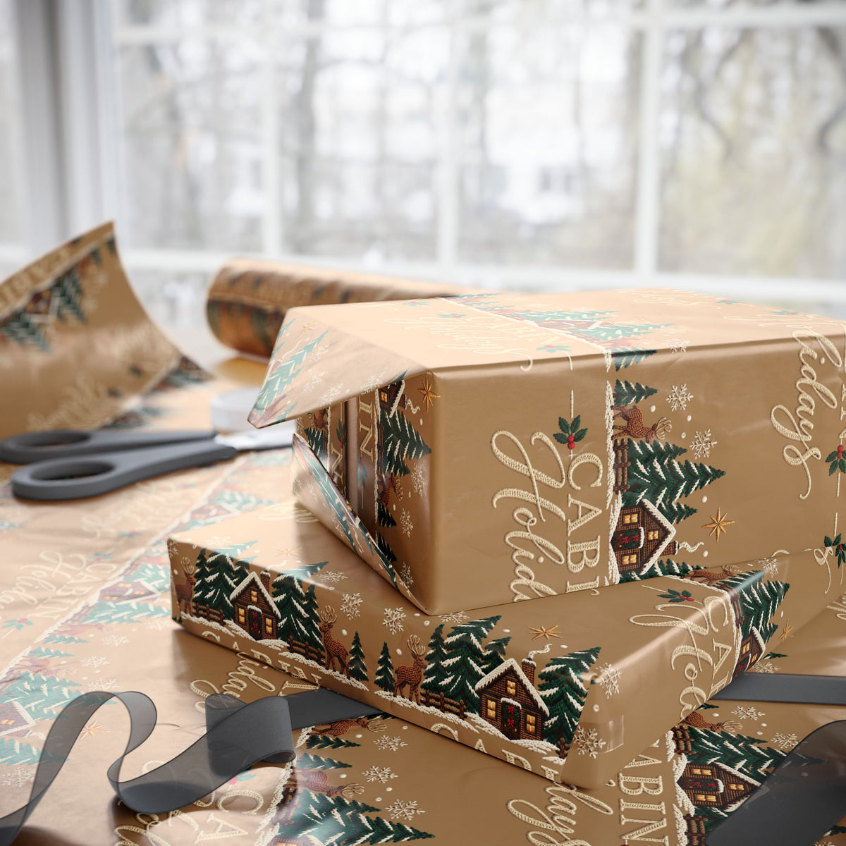 Cabin Holidays  - Woodland Trees Wrapping Paper 30" x 36"