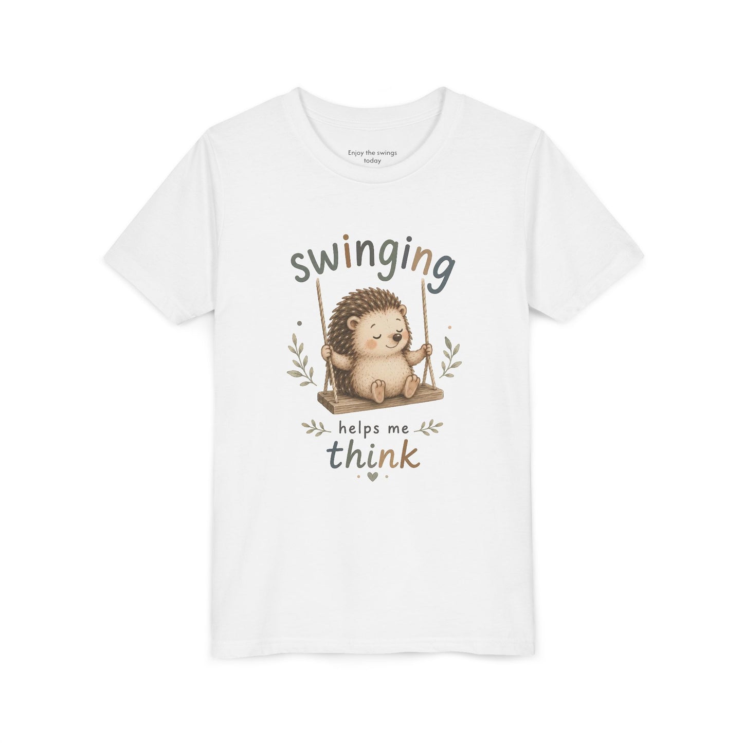 Hedgehog Swing Youth Tee – “Swinging Helps Me Think” Cute Kids Graphic T-Shirt