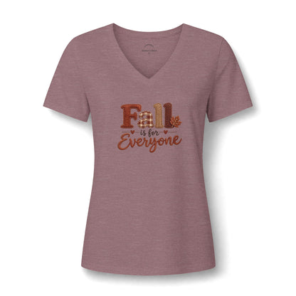 "Fall Is For Everyone"  Faux - Embroidery - Women's V-Neck Tee