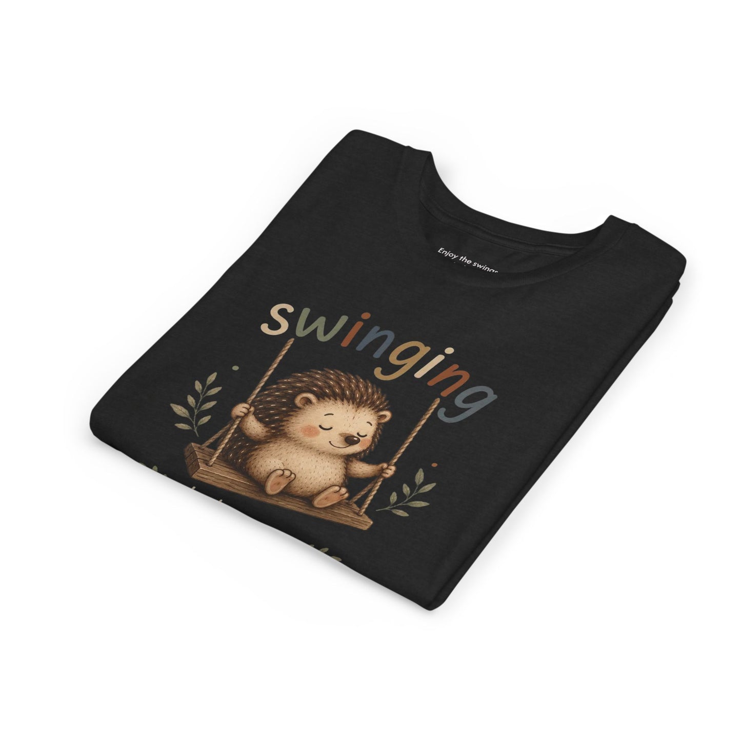 Hedgehog Swing Youth Tee – “Swinging Helps Me Think” Cute Kids Graphic T-Shirt